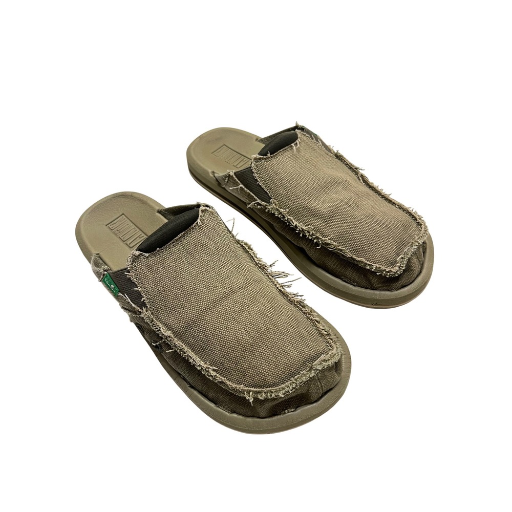 Sanuk You Got My Back Olive Green Canvas Sidewalk Surfer Mule Men's 7 Women's 9
